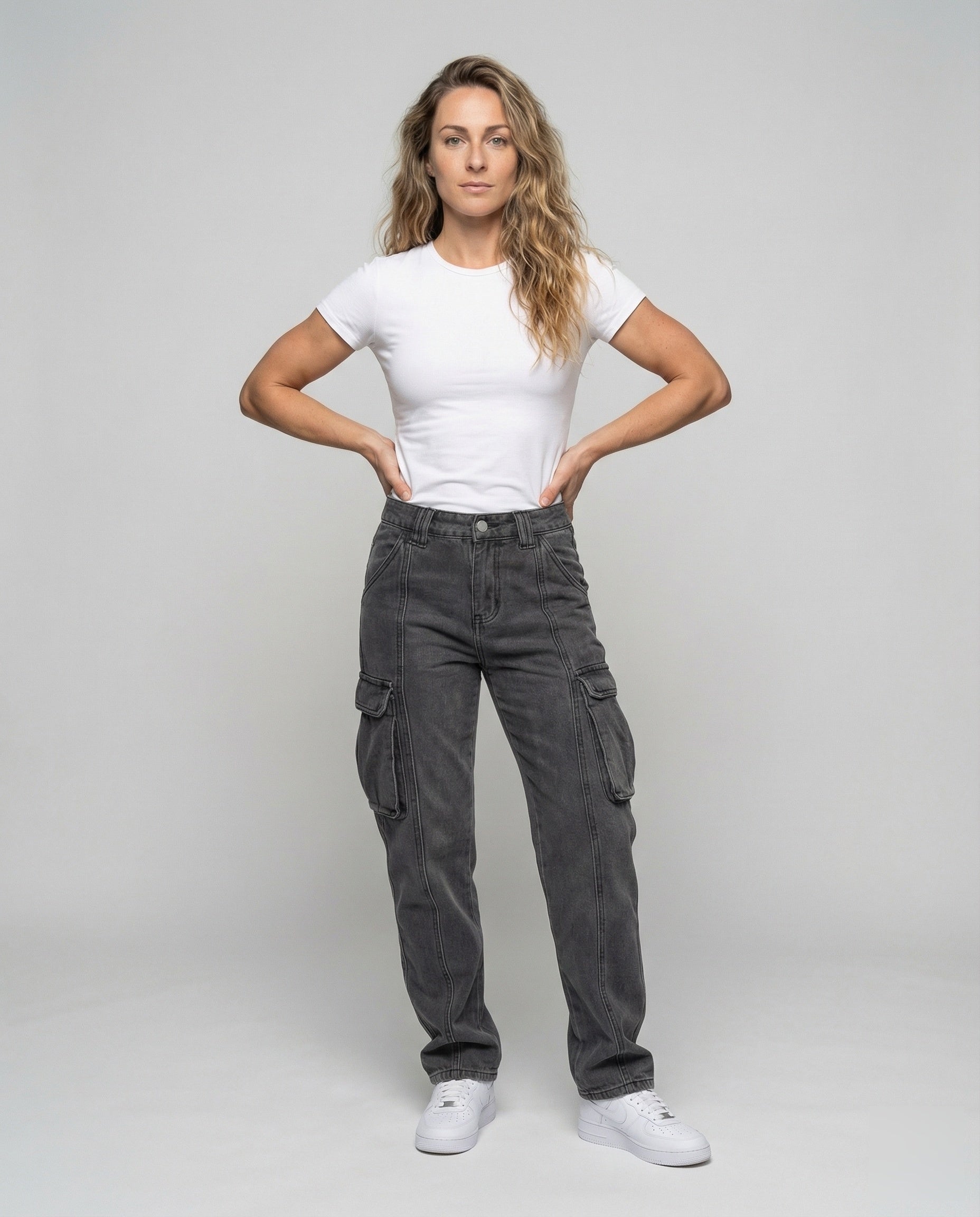Jeans Cargo Donna Effetto Used Tasche a Patta - Brentozzi
