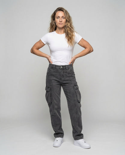 Jeans Cargo Donna Effetto Used Tasche a Patta - Brentozzi