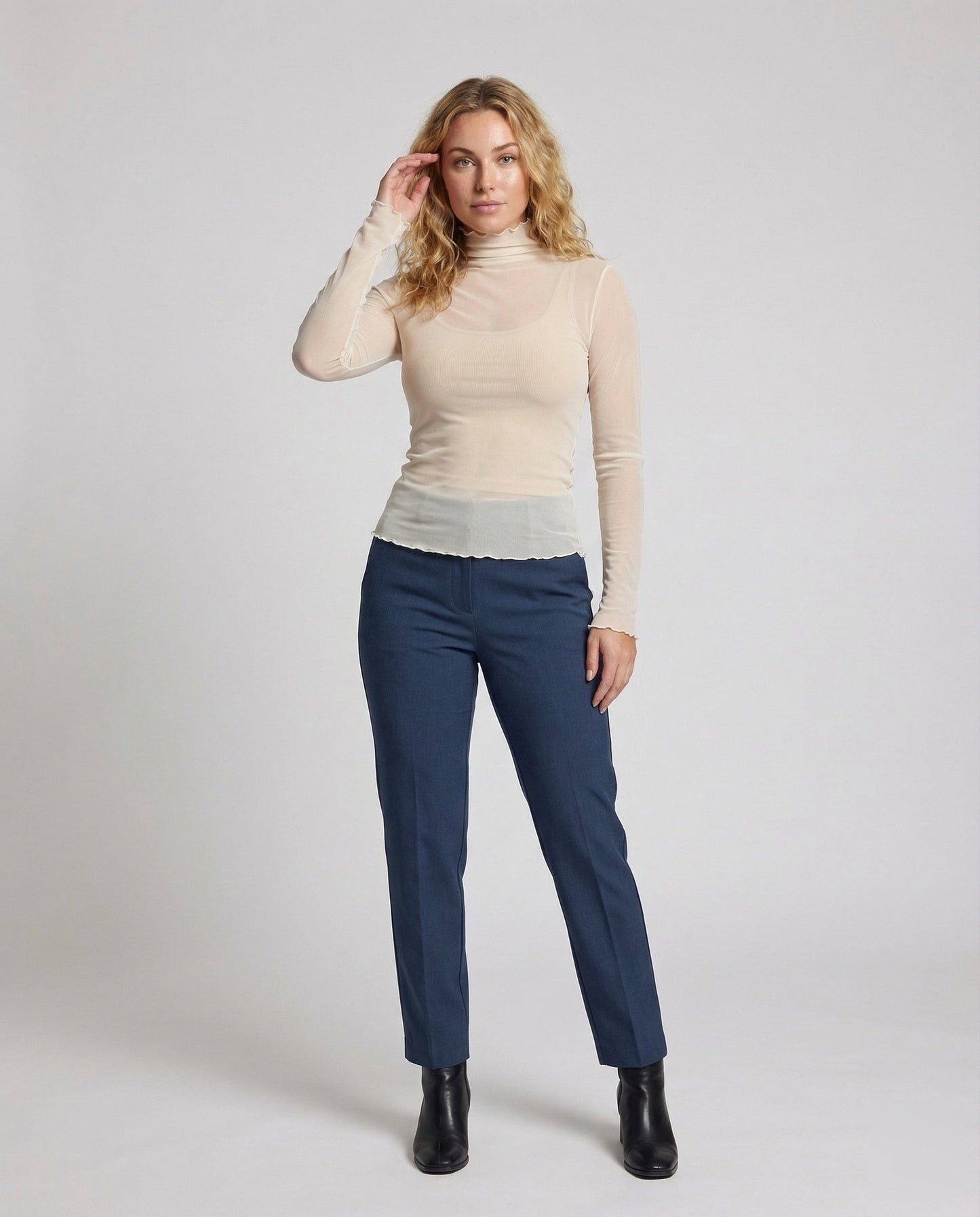 Maglia Donna in Mesh Collo Alto Arricciato Manica Lunga Thumbhole - Brentozzi