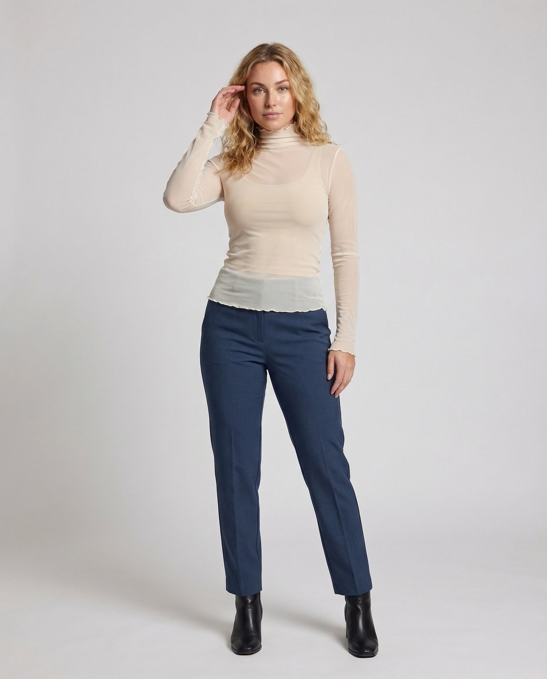 Maglia Donna in Mesh Collo Alto Arricciato Manica Lunga Thumbhole - Brentozzi