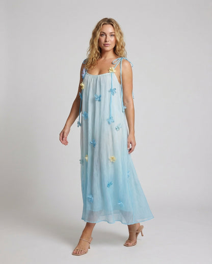 Abito Maxi Donna Plissé Applicazioni Floreali - Brentozzi