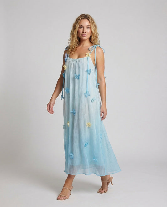 Abito Maxi Donna Plissé Applicazioni Floreali - Brentozzi