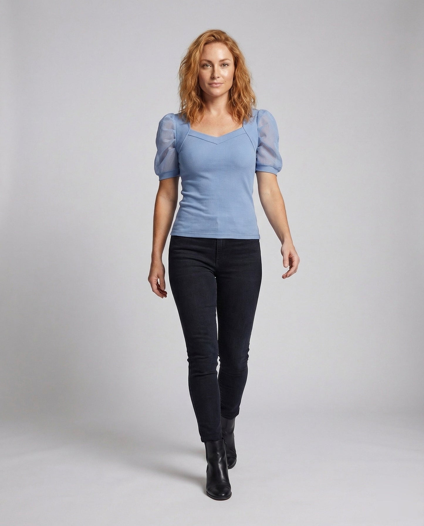 Maglia Donna in Maglia Costina con Maniche a Sbuffo in Organza - Brentozzi