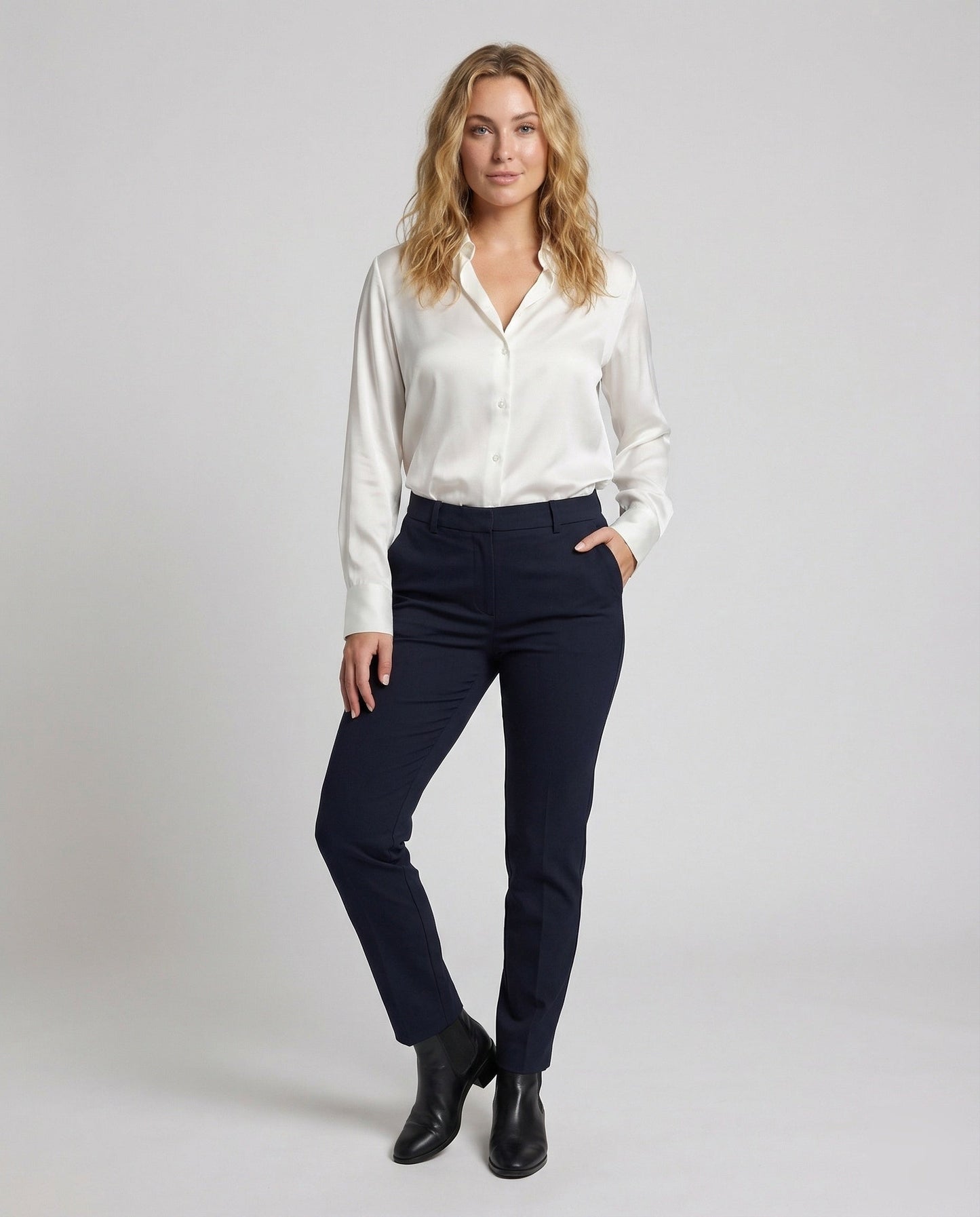 Damen Seidenoptik-Bluse Oversize Verlängerter Rückensaum - Brentozzi
