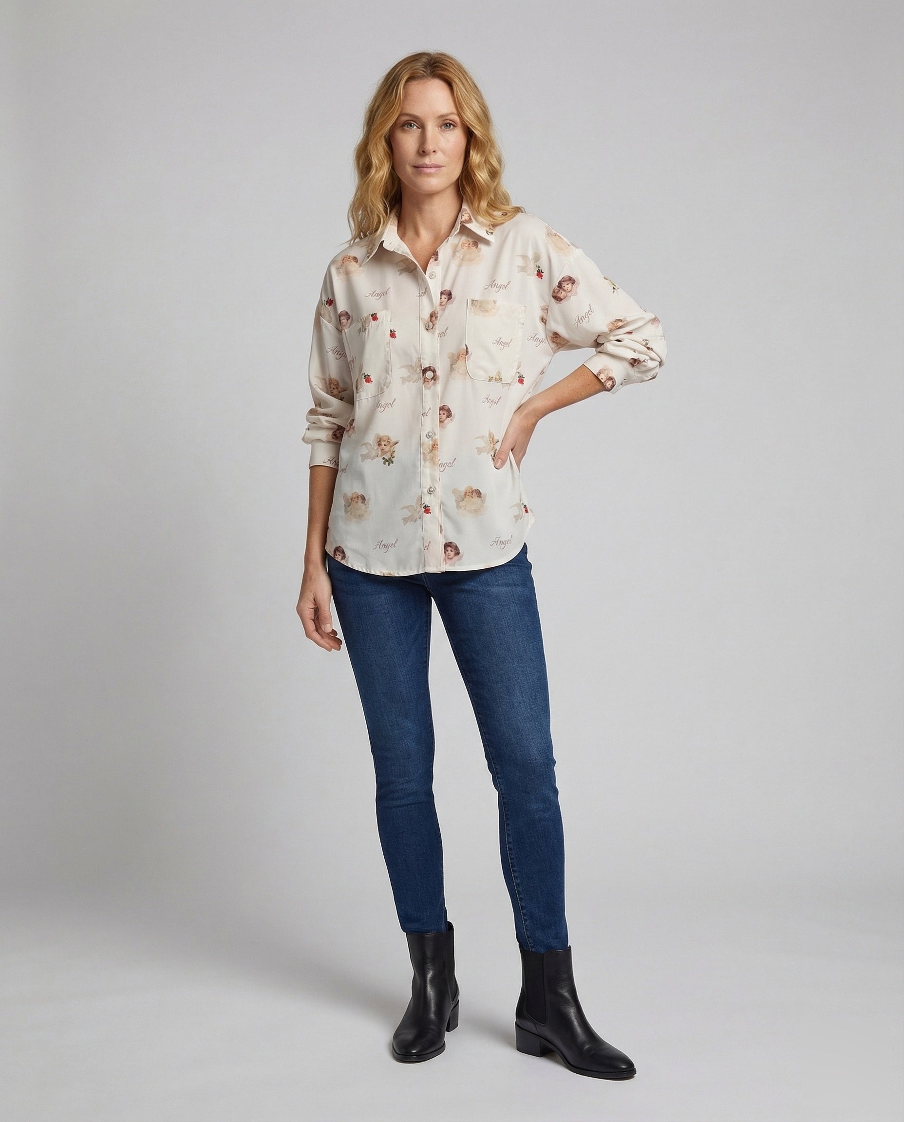 Damen Viskose-Bluse mit Wickelkragen und taillierter Bundnaht. - Brentozzi
