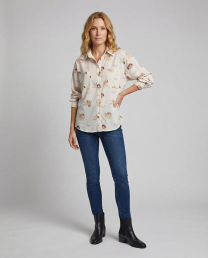 Damen Viskose-Bluse mit Wickelkragen und taillierter Bundnaht. - Brentozzi