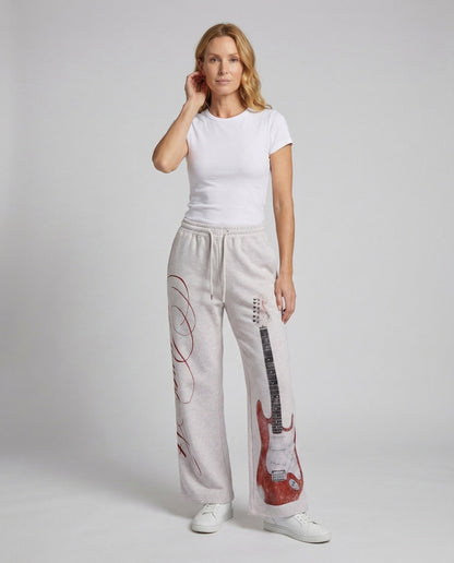 Pantaloni Jogging Donna Oversize Elastico Stampa Chitarra - Brentozzi