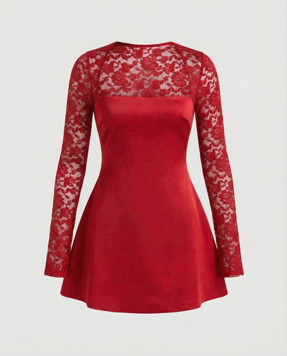 Abito Mini Donna Senza Spalline con Maniche in Pizzo