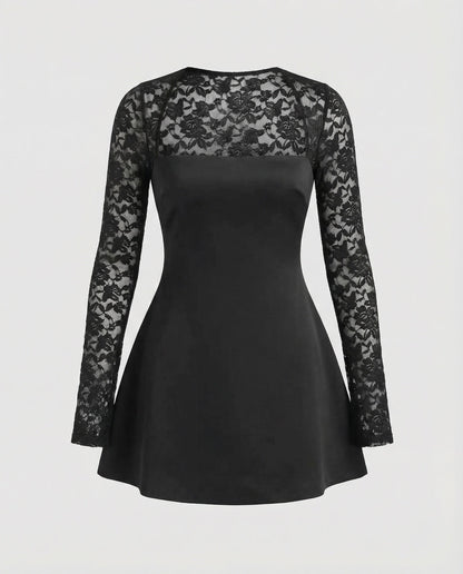 Abito Mini Donna Senza Spalline con Maniche in Pizzo