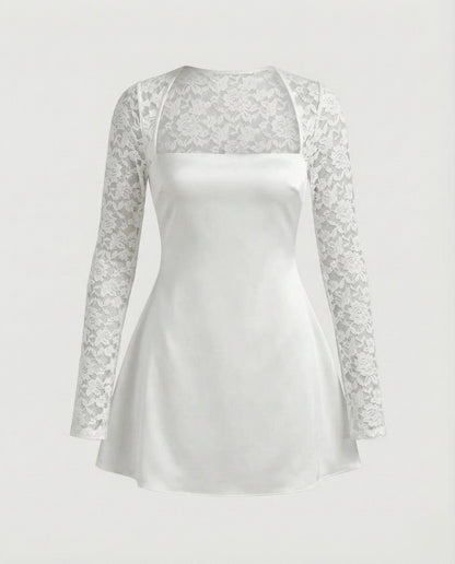Abito Mini Donna Senza Spalline con Maniche in Pizzo