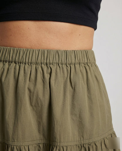 Gonna Midi Donna Morbida a Balze con Vita Elastico