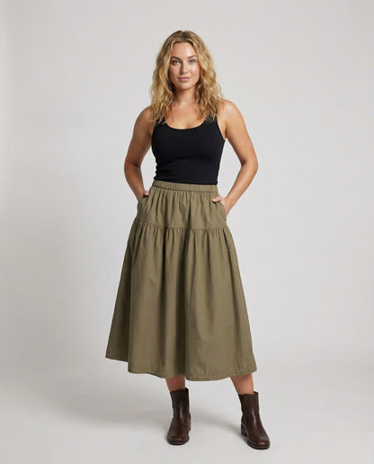 Gonna Midi Donna Morbida a Balze con Vita Elastico - Brentozzi
