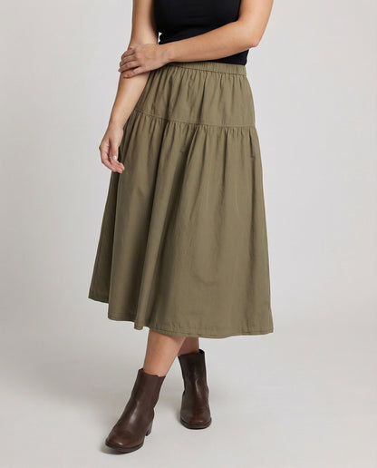 Gonna Midi Donna Morbida a Balze con Vita Elastico