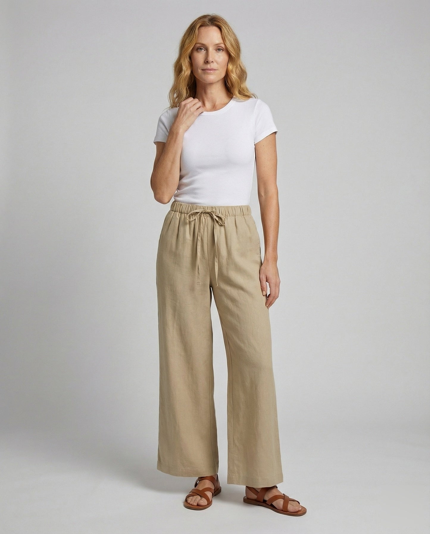 Pantaloni Donna Lino Sintetico Vestibilità Ampia Relax - Brentozzi
