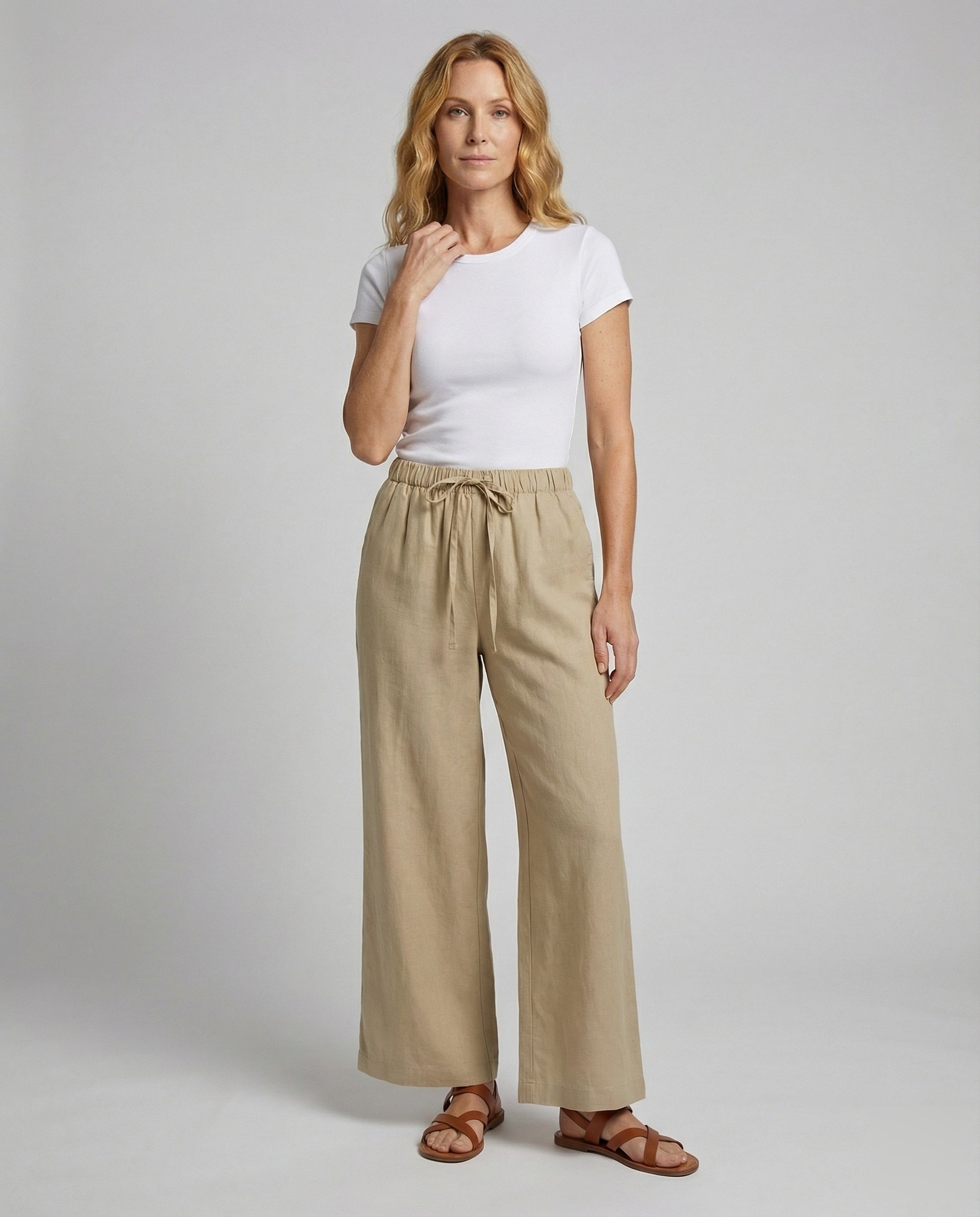 Pantaloni Donna Lino Sintetico Vestibilità Ampia Relax - Brentozzi
