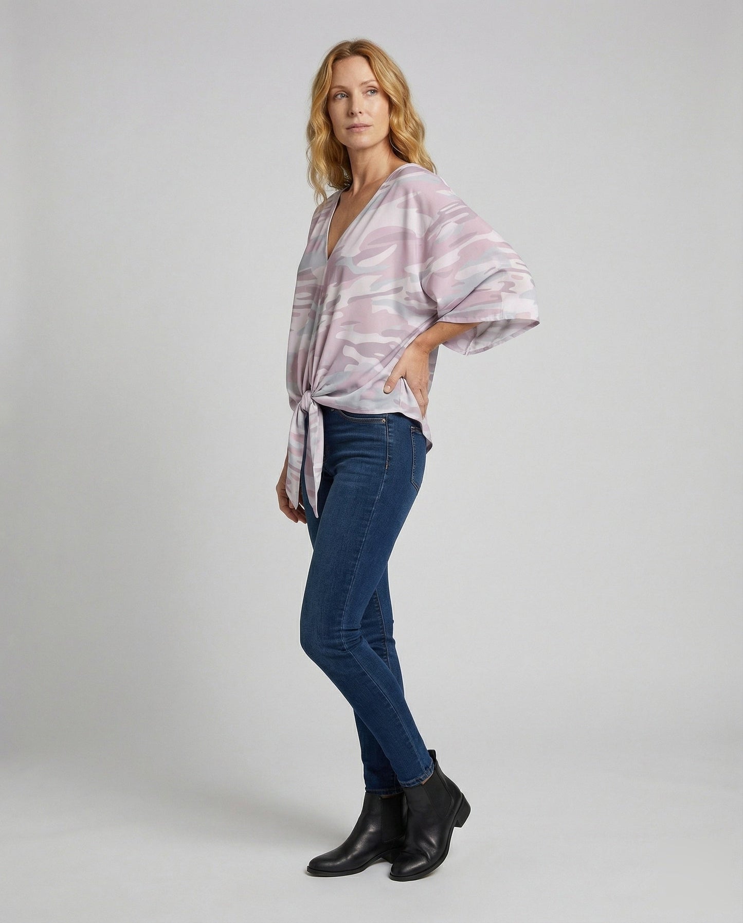 Blusa Donna Floreale Scollo a V Manica Kimono - Brentozzi