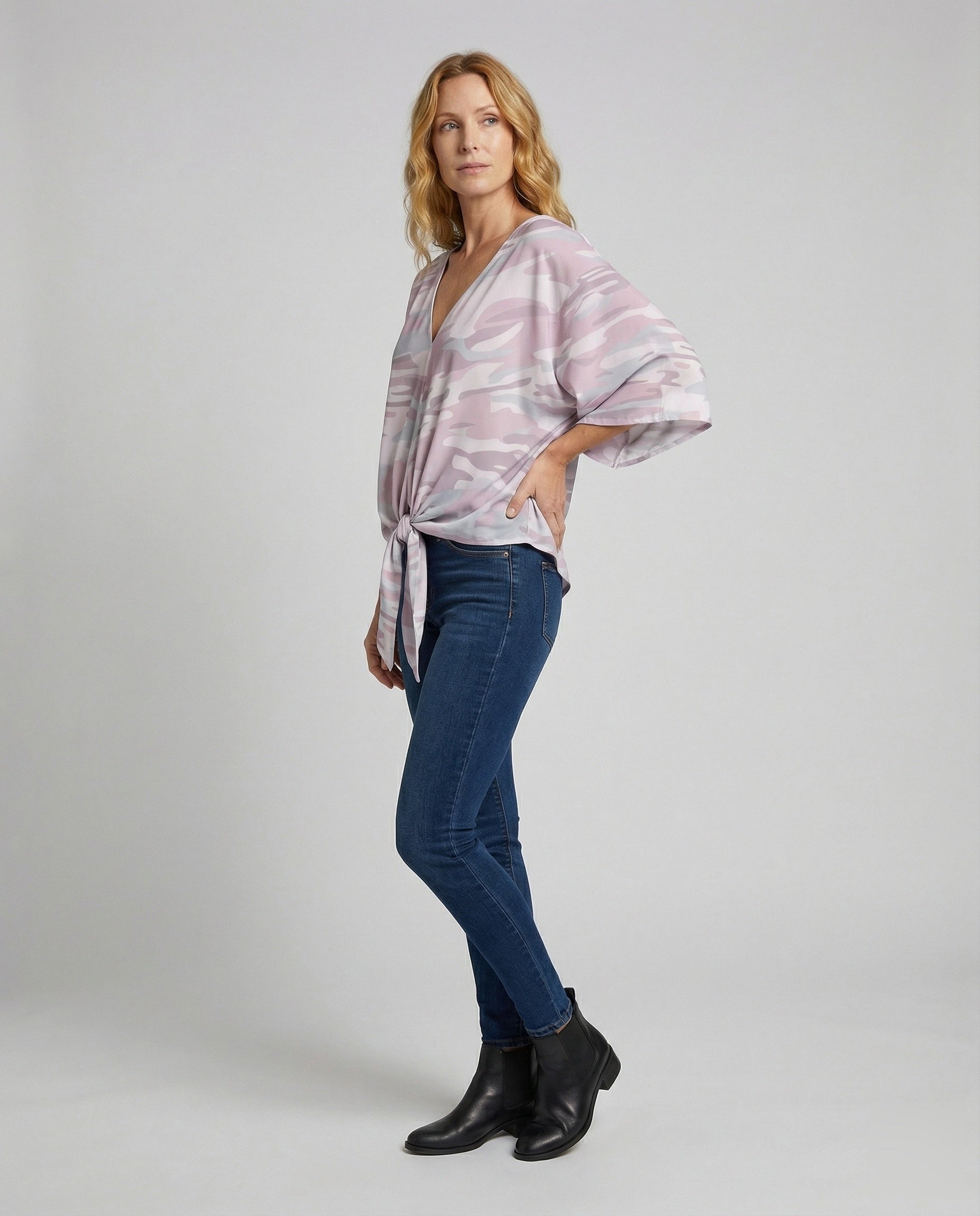 Blusa Donna Floreale Scollo a V Manica Kimono - Brentozzi