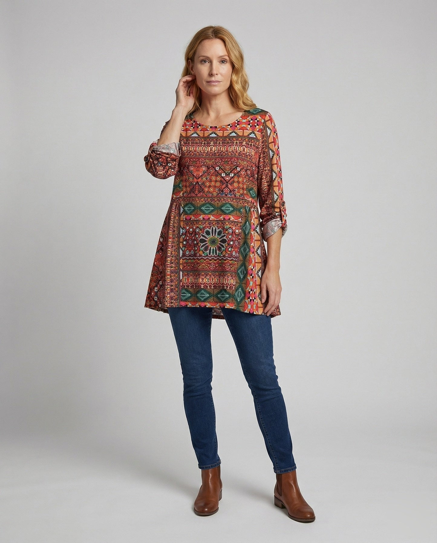 Tunica Larga Donna Stile Boho con Stampa Etno - Brentozzi