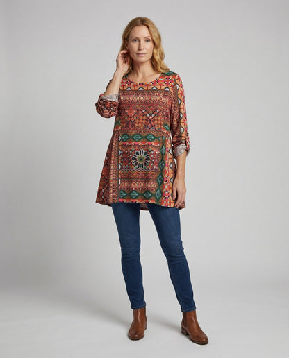 Tunica Larga Donna Stile Boho con Stampa Etno - Brentozzi