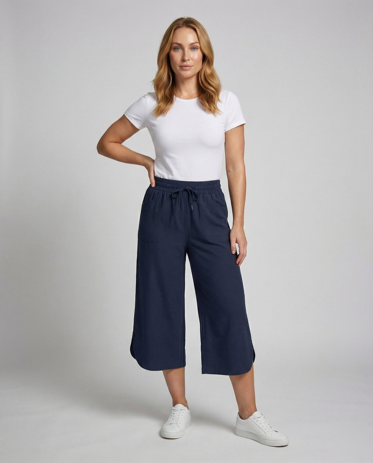 Pantaloni Culotte Donna Lino Sintetico Orlo Svasato - Brentozzi