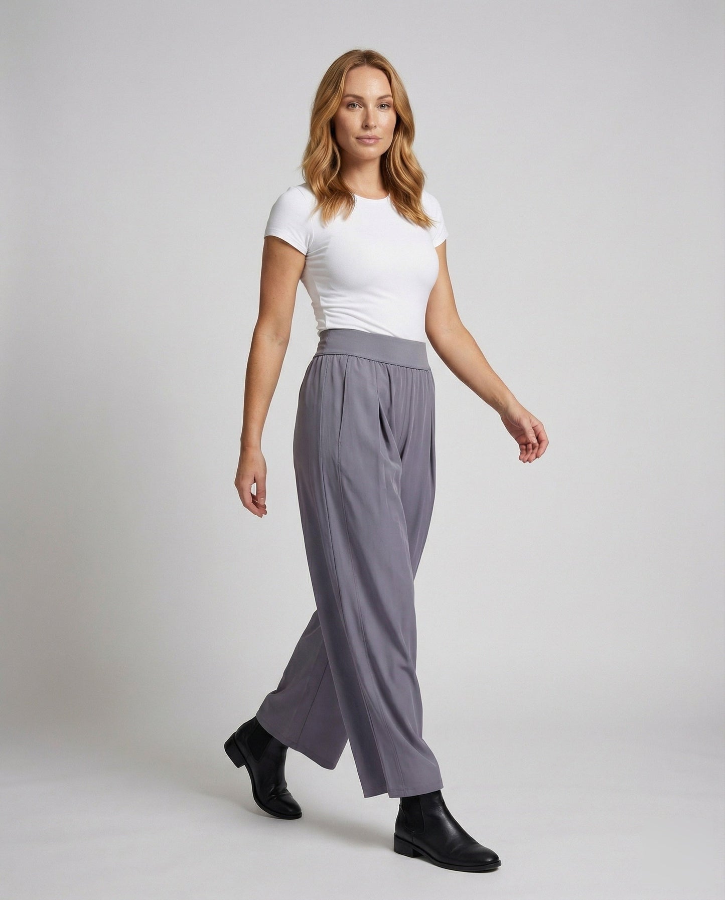 Pantaloni Palazzo Donna in Tessuto Fluido con Pieghe - Brentozzi
