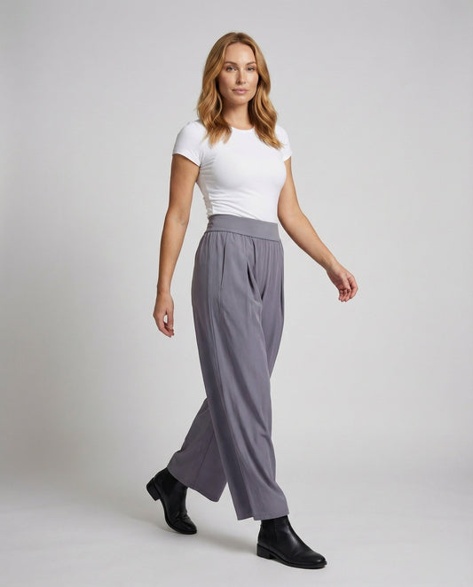 Pantaloni Palazzo Donna in Tessuto Fluido con Pieghe - Brentozzi