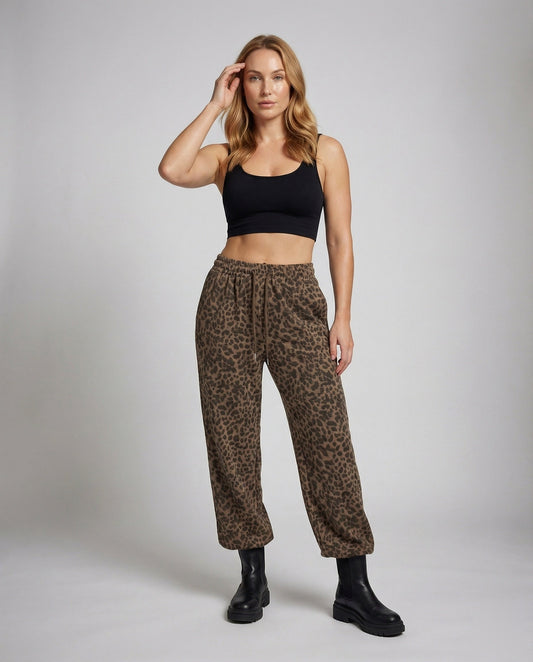 Pantaloni Palazzo Donna Tessuto Morbido Stampa Animalier - Brentozzi