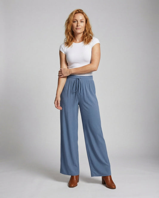 Pantaloni Palazzo Donna Vita Elasticizzata Ampia - Brentozzi