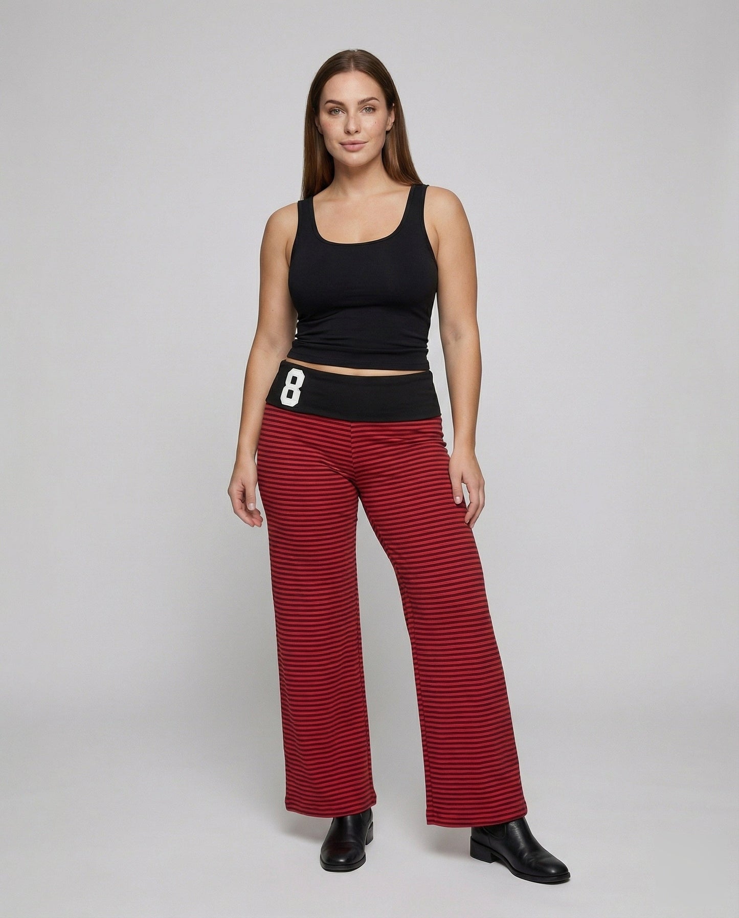 Pantaloni Palazzo Donna a Righe Ampi con Applicazione Numeri - Brentozzi