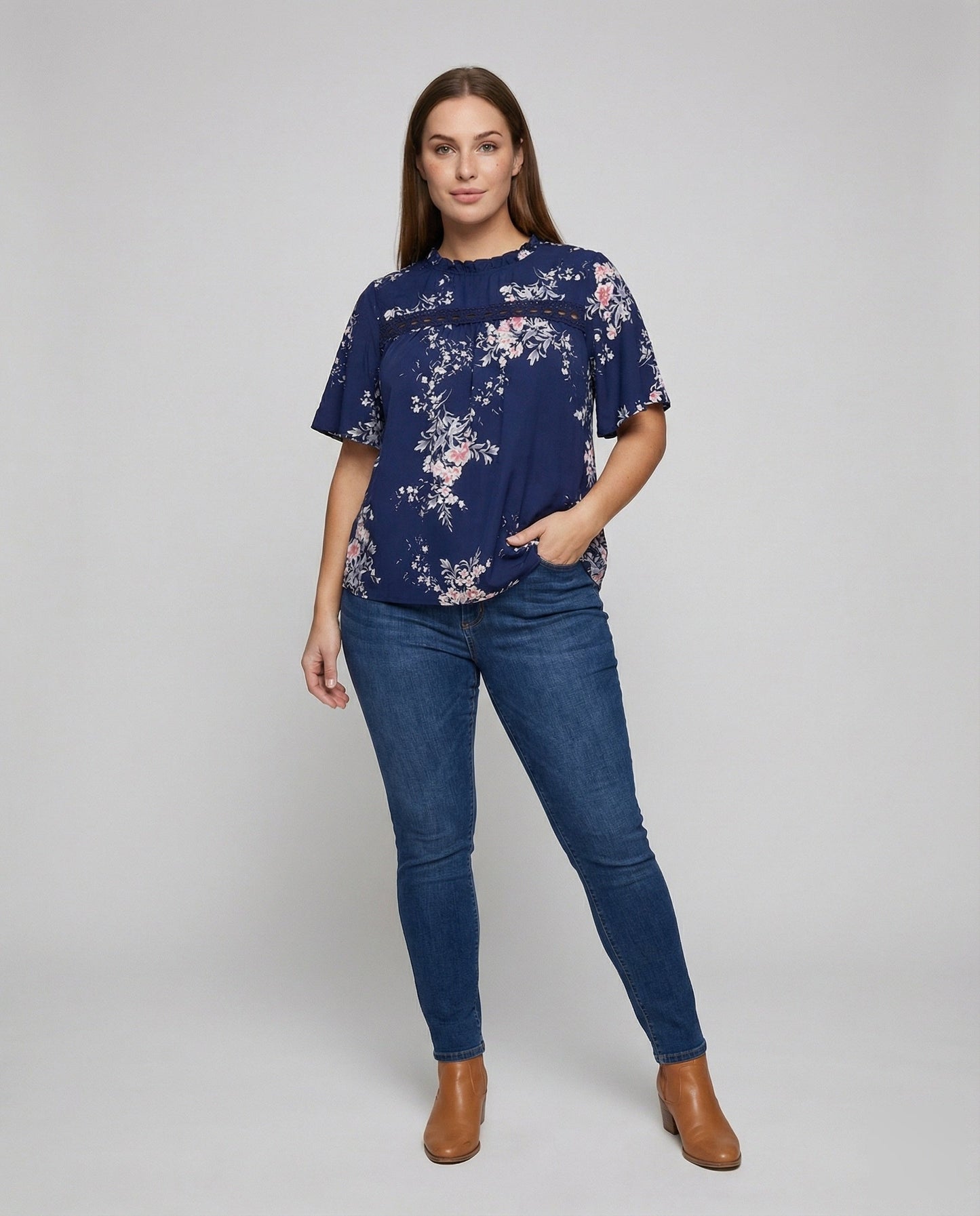 Blusa Tunica Donna Svasata con Inserto in Pizzo - Brentozzi