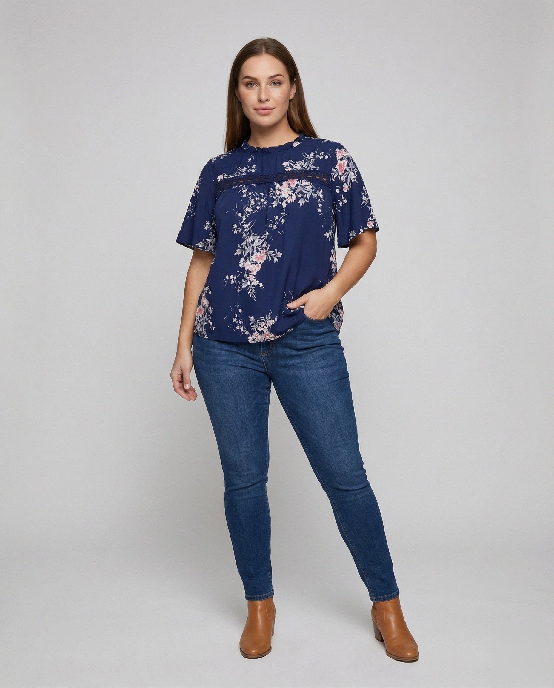 Blusa Tunica Donna Svasata con Inserto in Pizzo - Brentozzi