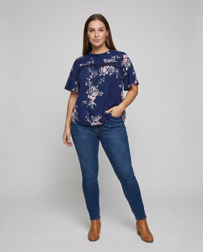 Blusa Tunica Donna Svasata con Inserto in Pizzo - Brentozzi