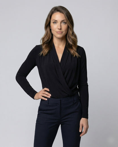 Blusa Donna a Portafoglio con Drappeggio Cascata