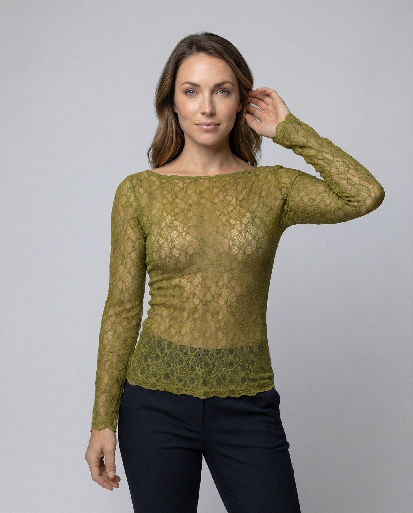 Blusa Donna in Pizzo Sottile Manica Lunga
