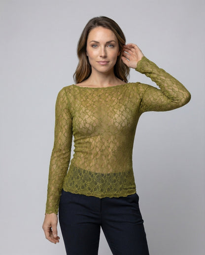 Blusa Donna in Pizzo Sottile Manica Lunga
