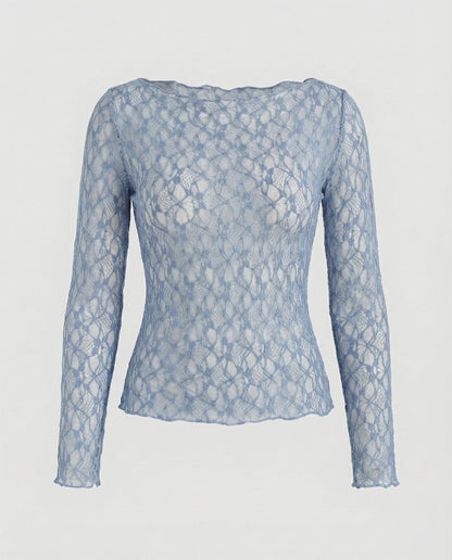 Blusa Donna in Pizzo Sottile Manica Lunga