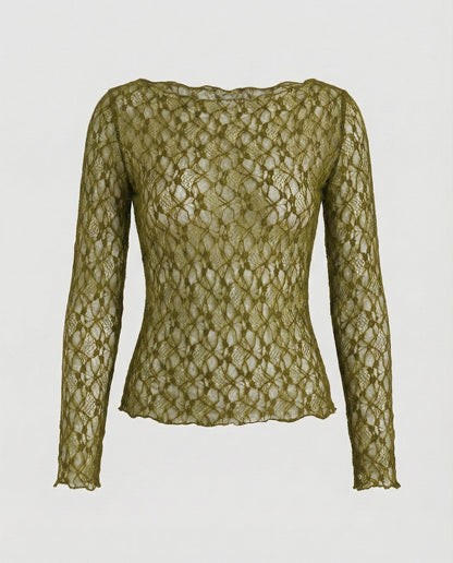 Blusa Donna in Pizzo Sottile Manica Lunga