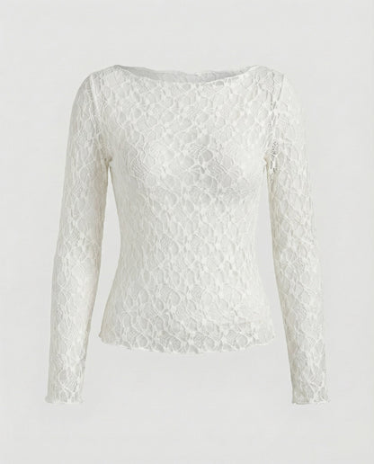 Blusa Donna in Pizzo Sottile Manica Lunga