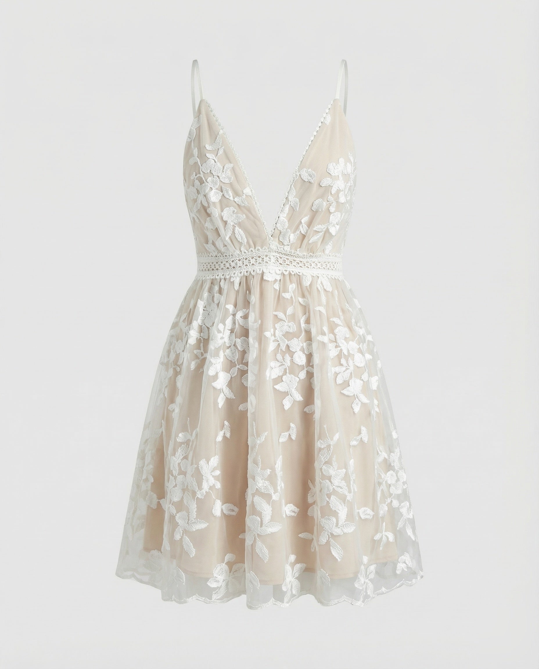 Abito Mini Donna in Pizzo Sottile con Spalline Sottili - Brentozzi