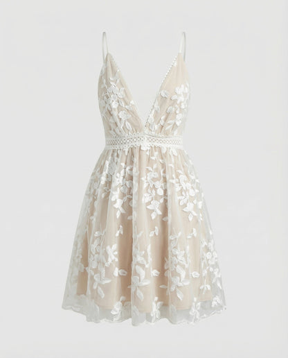 Abito Mini Donna in Pizzo Sottile con Spalline Sottili - Brentozzi