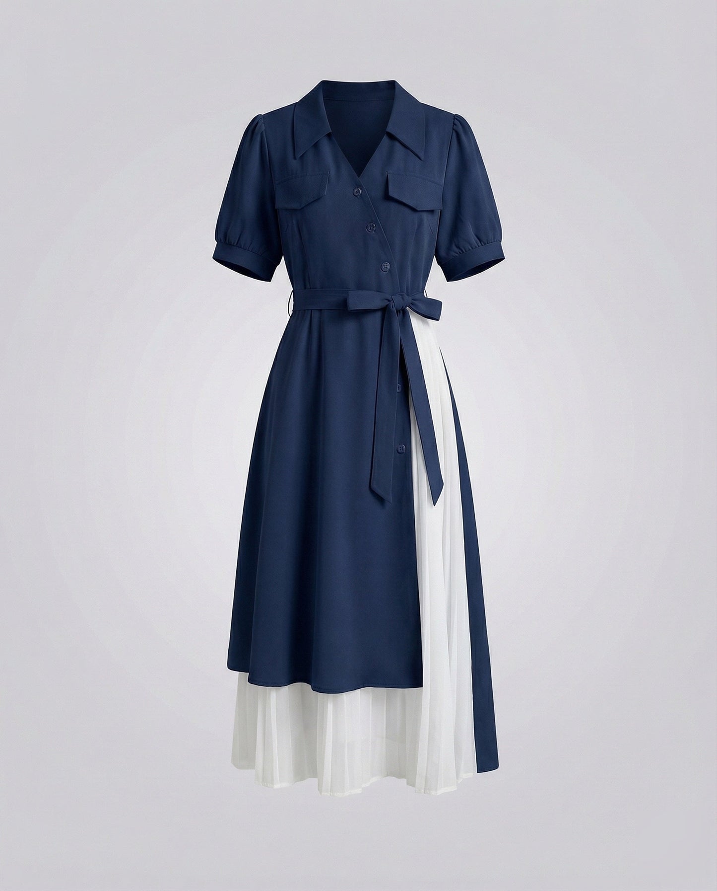 Abito Camicia Donna Doppio Strato Gonna Plissettata