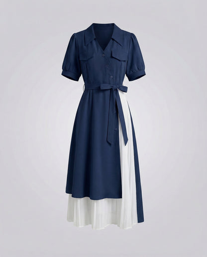 Abito Camicia Donna Doppio Strato Gonna Plissettata