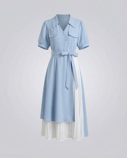 Abito Camicia Donna Doppio Strato Gonna Plissettata - Brentozzi