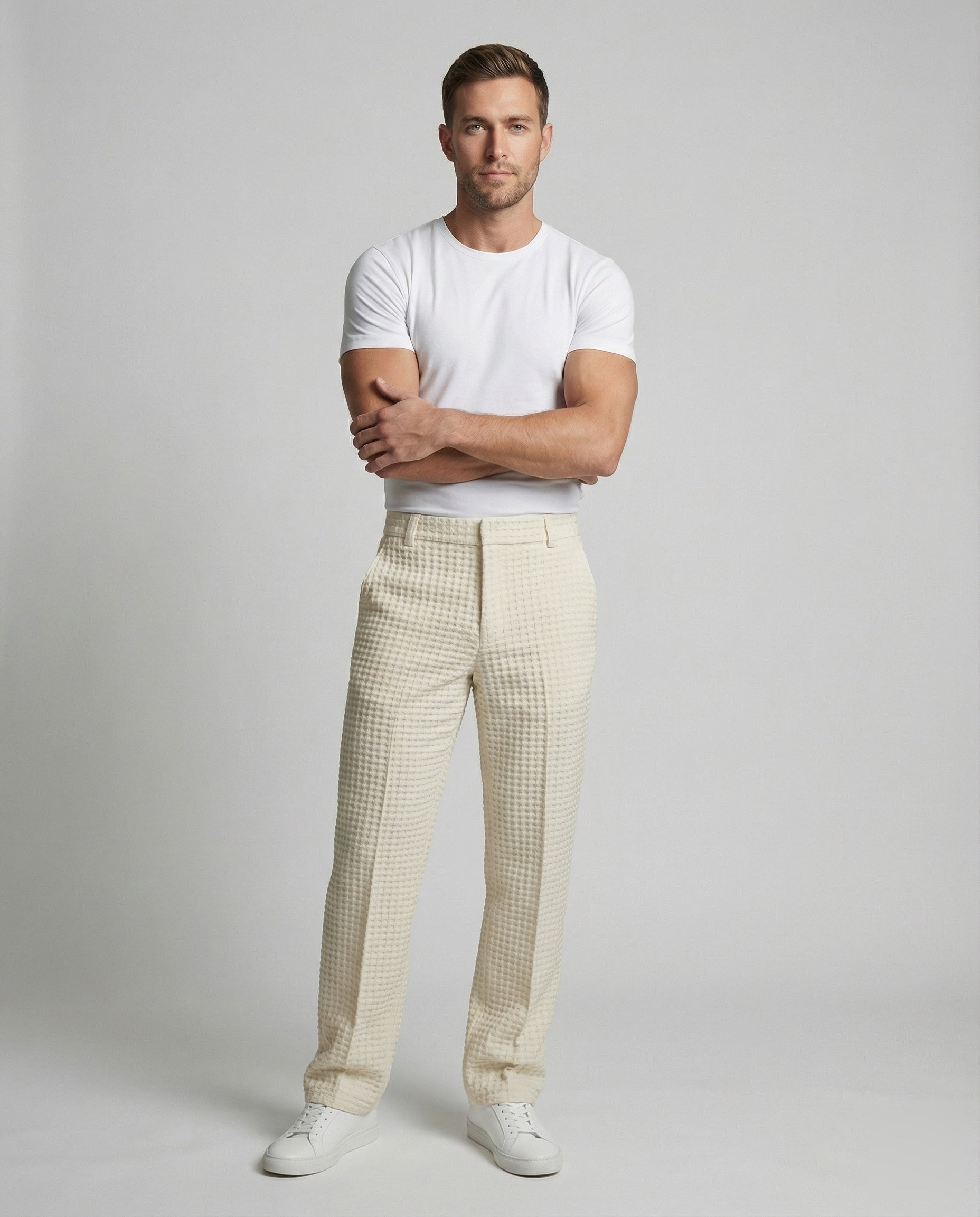 Pantaloni Uomo Eleganti in Tessuto a Nido dApe Slim Fit - Brentozzi