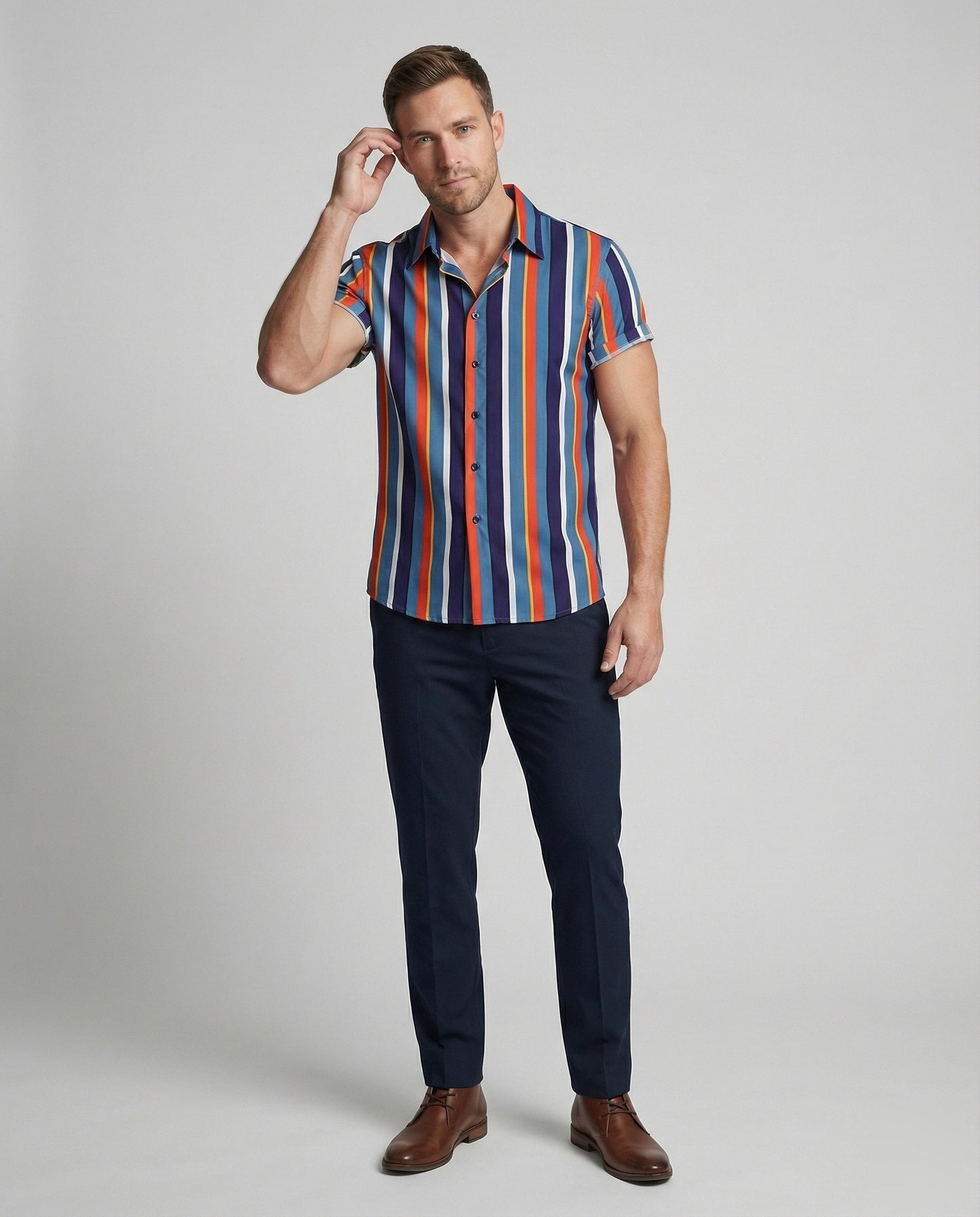 Camicia Uomo Manica Corta Collo Coreano - Brentozzi