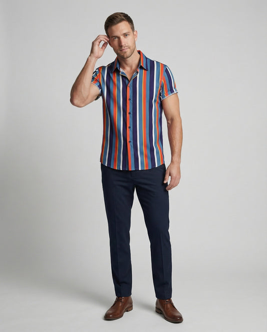 Camicia Uomo Manica Corta Collo Coreano - Brentozzi