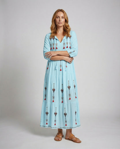 Abito Maxi Donna Ricamato Scollo a V - Brentozzi
