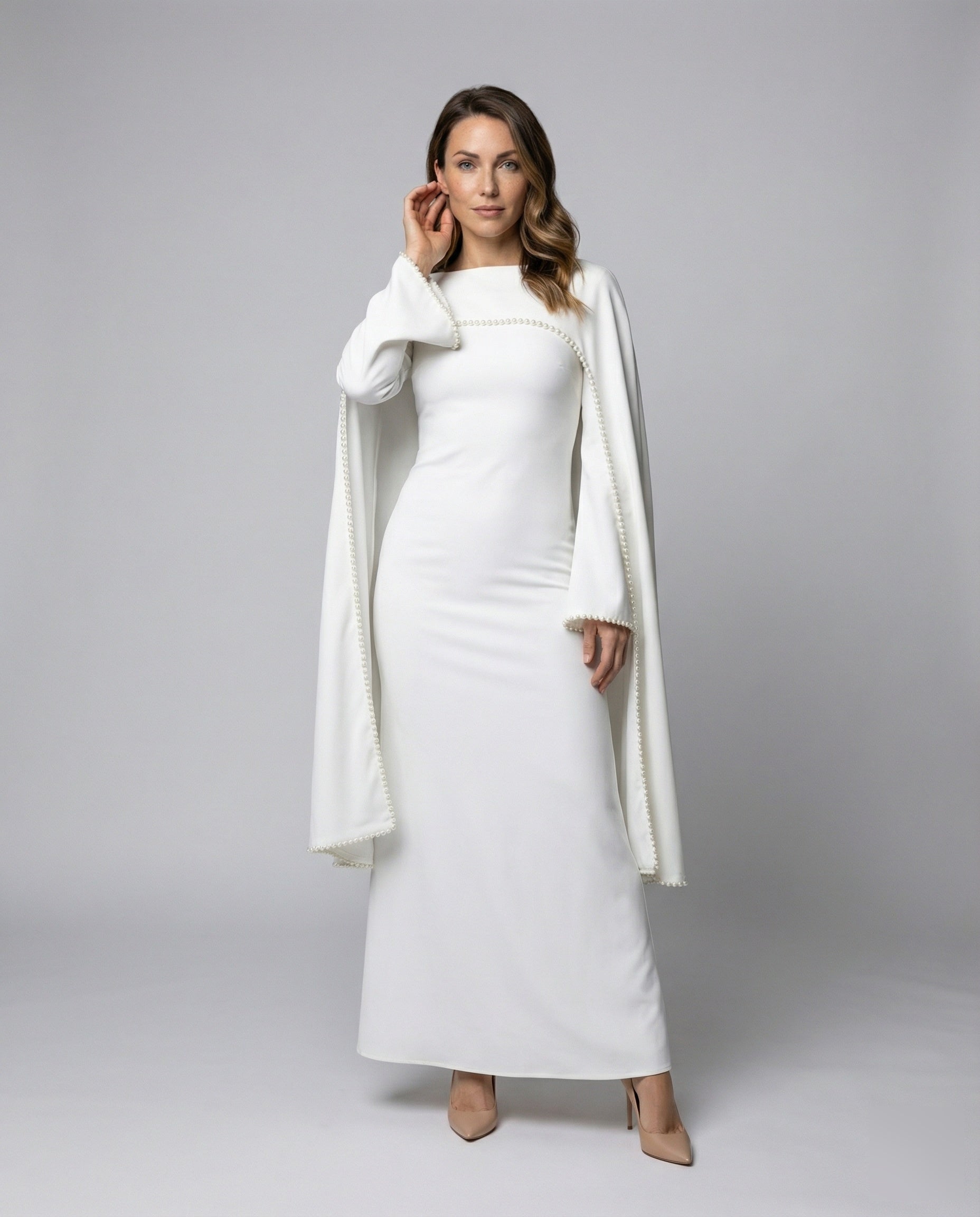 Abito Abaya Donna Lungo con Bordo Perline - Brentozzi