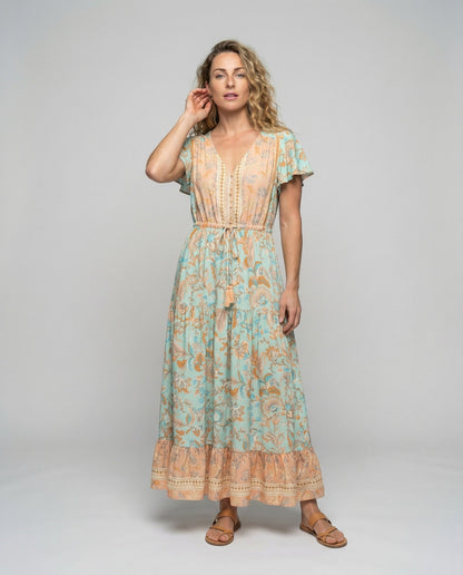 Abito Maxidress Donna Boho con Bordo in Pizzo Unito - Brentozzi
