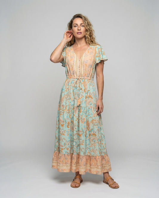 Abito Maxidress Donna Boho con Bordo in Pizzo Unito - Brentozzi